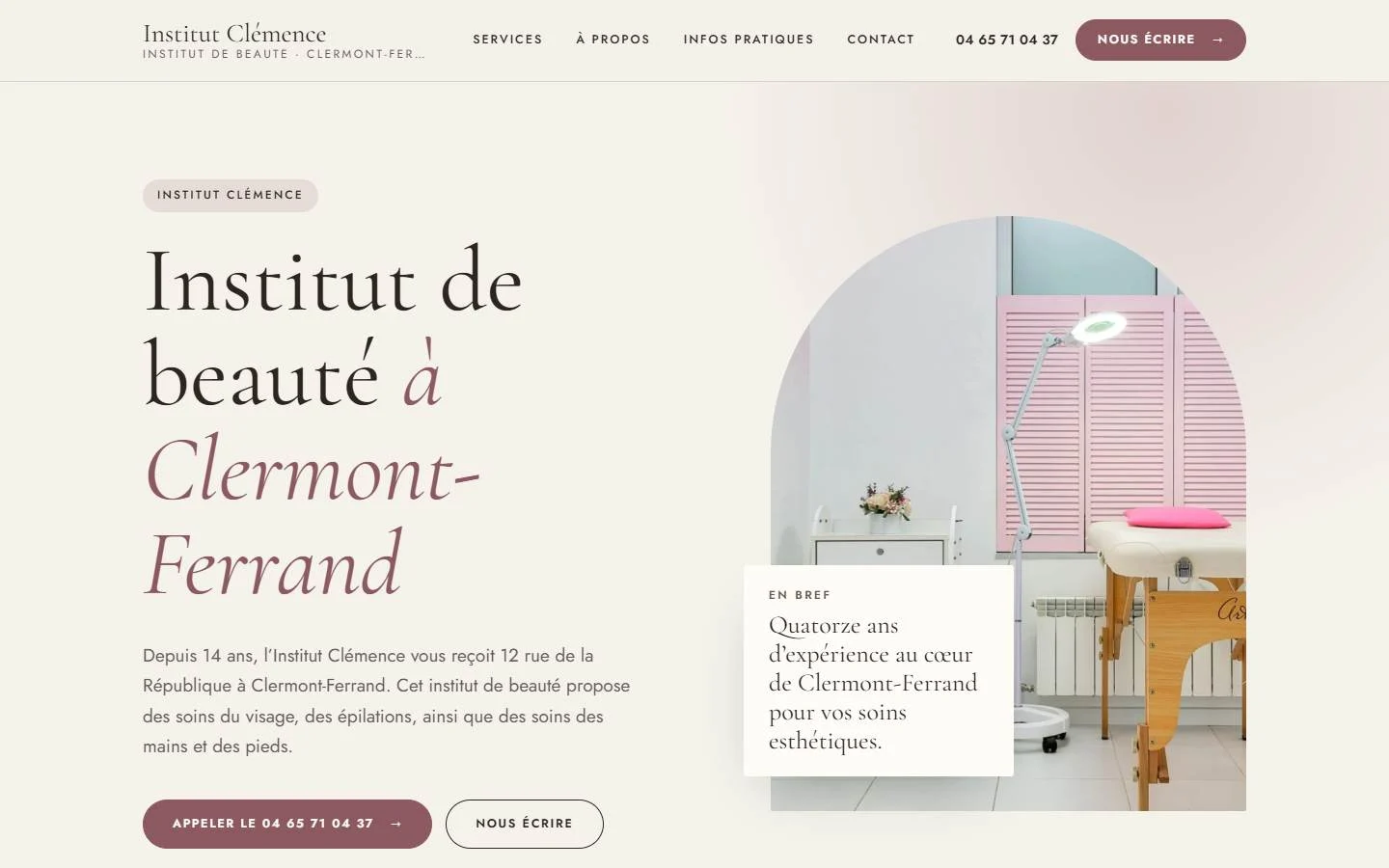 Exemple de site pour un institut de beauté – style Doux et élégant